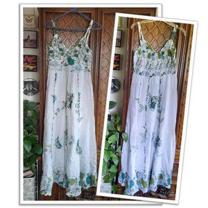Bacio Azzuro Bohemian Prairie Ruffle Maxi Dress -  Floral Embroidery, Size M